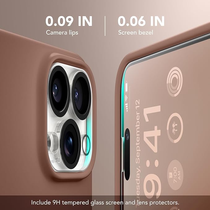 GONEZ for iPhone 15 Pro Max Case Silicone, Compatible with Magsafe, Camera Protector + Screen Protector, Soft Anti-Scratch Microfiber Lining, Liquid Silicone Shockproof Phone Cover, Brown