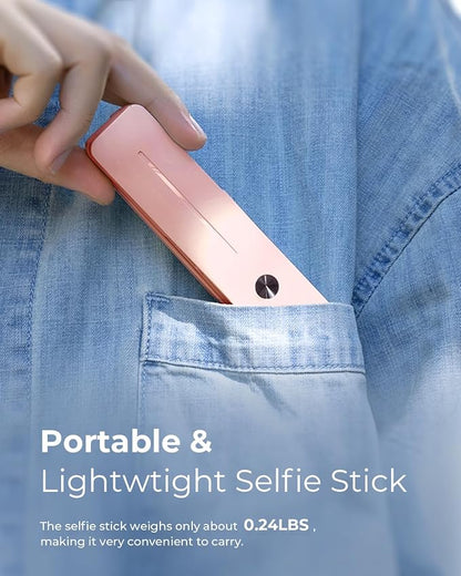Selfie Stick for iPhone, Extended Portable Selfie Stick, Wireless Remote, Adujustable, Compact Phone Holder for Photograph, Video Recording, Streaming (Pink)