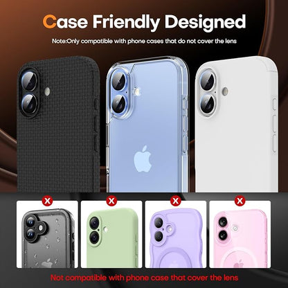 Jeluse Compatible with iPhone 17 Camera Lens Protector, Metal Aluminum Alloy Ultra Clarity Tempered Glass Camera Screen Protector
