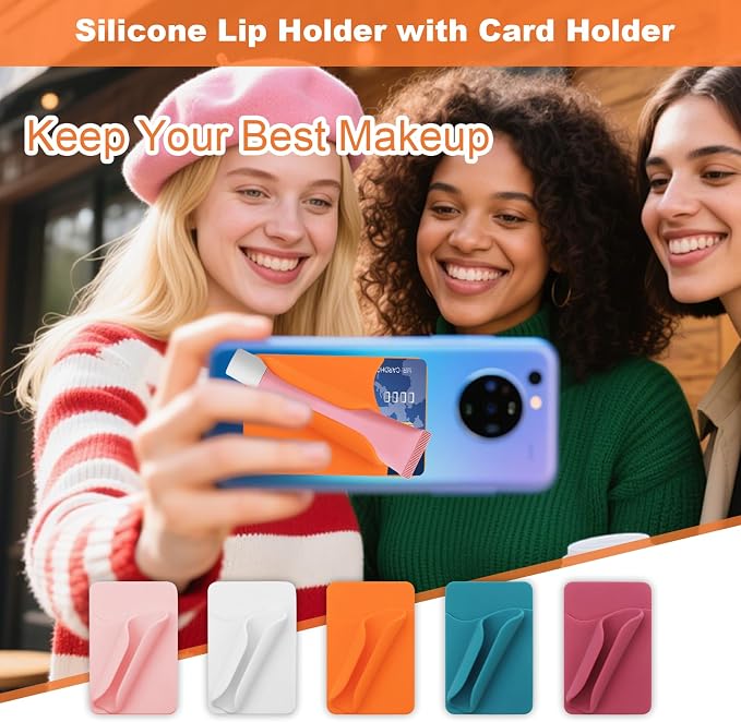 Lip Gloss Holder Phone Case,Silicone Lip Holder with Card Holder,Protective Lip Gloss Case with Adhesive Holder for Most Phone Models(White)