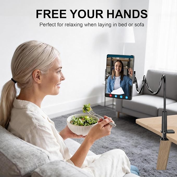 Gooseneck Phone Holder-Cell Phone iPad Stand with 39inch Flexible Long Lazy Arm, 360° Adjustable, Clamp Mount Stand for Desk, Bed, Office, Kitchen-for iPhone, All 4‘’-11" Smartphone and Tablets