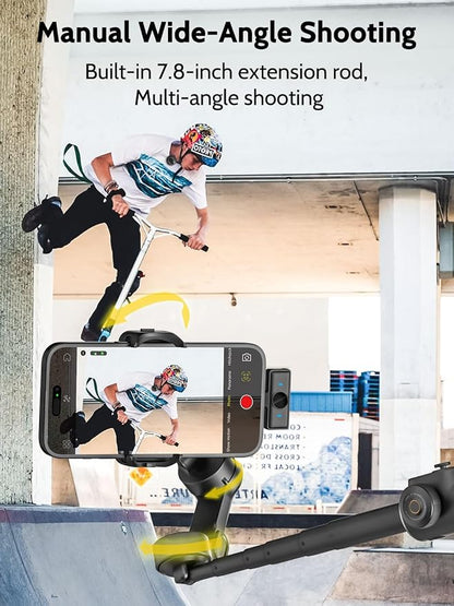 AOCHUAN Gimbal Stabilizer for iPhone & Android,3-Axis Phone Gimbal w/Wireless Lavalier Microphone,Built-in 7.8" Extension Pole,OLED Display,Phone Stabilizer for Video Recording TikTok(V8 Mic Kit)