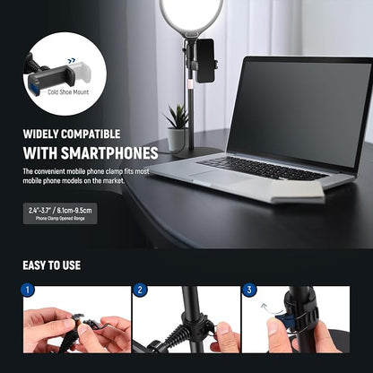 NEEWER Basics 2 Pack 10.5" Desktop LED Ring Light with Stand for Desk/Phone Holder, 3000-6500K Full Screen 15W Panel Lighting for iPhone Recording Streaming Selfie Laptop Webcam Video Conference, R10
