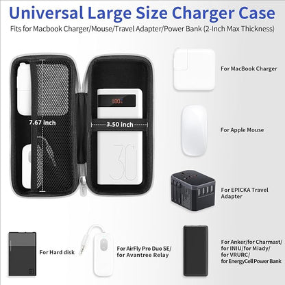 iMangoo Travel Essential Electronics Organizer Pouch Charger Case Shockproof Dual Zipper Power Bank Cables Tech Accessories Purse, Men & Women Travel Must Have Storage Bag, 8.5x4.5x2 inch Silver