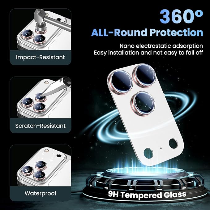 Uyiton for iPhone 17 Pro Max Camera Lens Protector - [Unique Typography + Phone Lens Red Circle Design] Metal Tempered Glass Camera Cover, Silver + Red