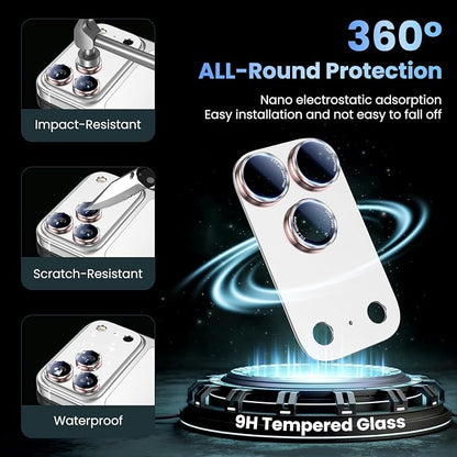 Uyiton for iPhone 17 Pro Max Camera Lens Protector - [Unique Typography + Phone Lens Red Circle Design] Metal Tempered Glass Camera Cover, Silver + Red