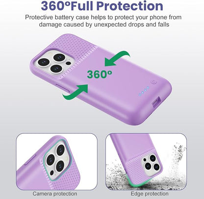 Battery Charging Case for iPhone 12Pro Max/13Pro Max/14Pro Max/14 Plus (6.7 Inch), Powerful 8600mAh Portable Rechargeable Charger Case for iPhone 14ProMax/14Plus/13Promax/12Promax Battery Case-Purple