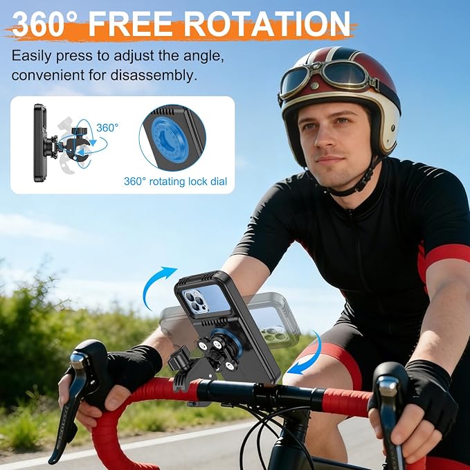 HUANLANG Motorcycle Phone Mount Anti Vibration, Waterproof Bike Phone Mount for Bicycles, Scooters, ATVs,[Dual Vibration Dampener][Upgraded Handlebar Clip] Motorcycle Phone Holder for 4-7" Cell Phones