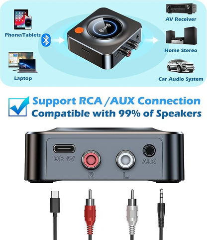 Bluetooth Receiver for Home Stereo, AUX RCA to Bluetooth Adapter for Old Speakers, NFC Wireless Audio Receiver for Music Streaming Sound System, KAIY Convert Wired Speakers to Wireless