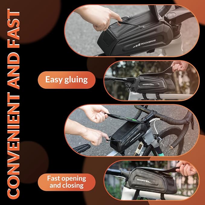 ROCKBROS Bike Phone Mount Racks & Bag, Oversized EVA Waterproof Bike Phone Holder Top Tube Front Frame Bag Bicycle Accessories Pouch for Phones Under 7.5” (Camo-1.7L(Flip-top design))