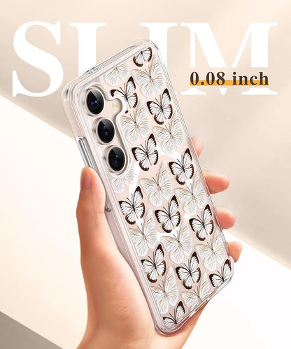 GVIEWIN for Samsung Galaxy S25 Plus Case Compatible with MagSafe, Clear Floral Shockproof Protective Women Phone Case, Non-Yellowing, Screen & Camera Lens Protector for S25 Plus 6.7", Amathusiidae