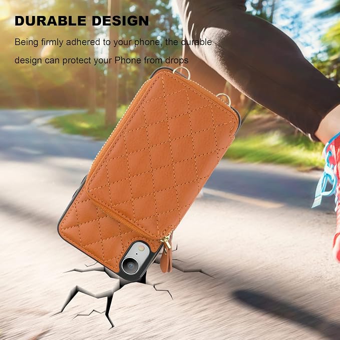 Bocasal Crossbody Wallet Case for iPhone Xr, RFID Blocking PU Leather Zipper Handbag Purse Flip Cover, Kickstand Folio Case with Card Slots Holder Wrist Strap Lanyard 6.1 Inch (Brown)