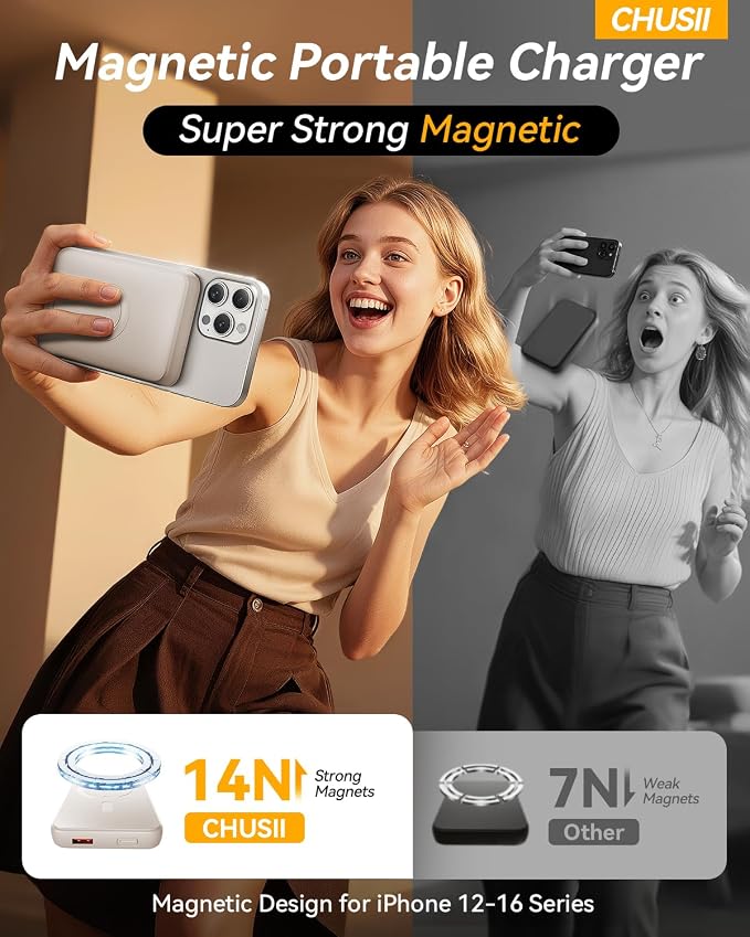 for Magsafe Portable Charger, 12000mAh Wireless Magnetic Power Bank with Stand& PD 20W Fast Charging, for Magsafe Battery Pack Compatible with iPhone 17/16/15/14/13 Series, Powerbank for Travel,Ivory