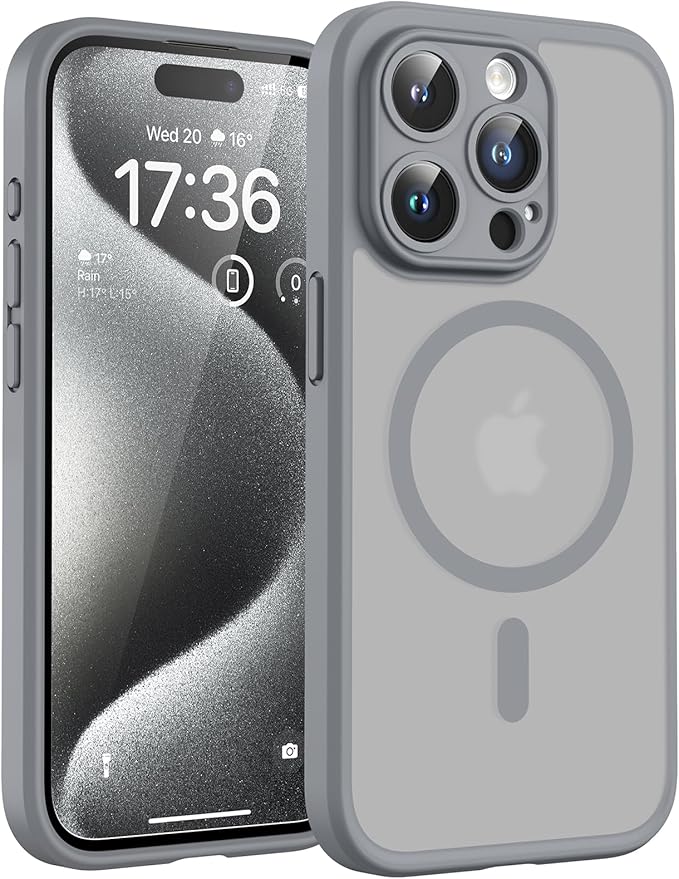 TOCOL Magnetic for iPhone 15 Pro Max Case, Upgraded Full Camera Protection, Compatible with Magsafe, Drop Protection, Translucent Matte Back Bumper Phone Cover 6.7-Inch（Gray）