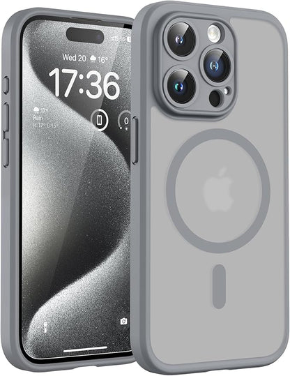 TOCOL Magnetic for iPhone 15 Pro Max Case, Upgraded Full Camera Protection, Compatible with Magsafe, Drop Protection, Translucent Matte Back Bumper Phone Cover 6.7-Inch（Gray）