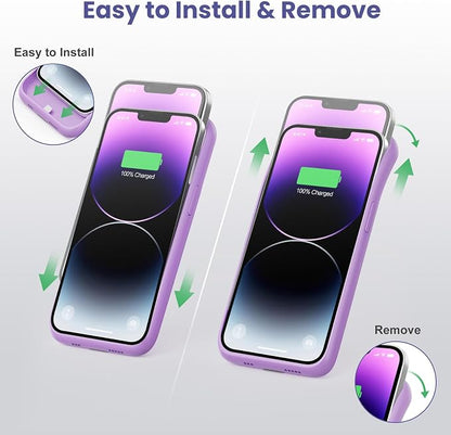 Feob Battery Case for iPhone 13/13 Pro/14,[2025 Upgraded] 7500 mAh Ultra-Slim Portable Extended Charger Cover for iPhone 13/13 Pro/14 Charging Case (6.1 Inch)-Purple