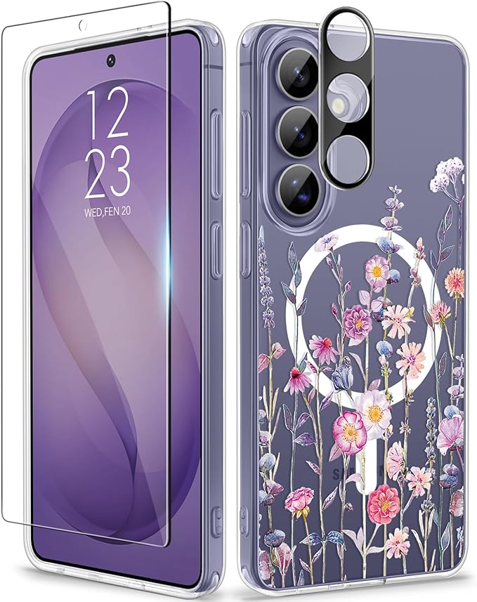 GVIEWIN for Samsung Galaxy S26 Plus Case Compatible with MagSafe, Clear Floral Shockproof Protective Women Phone Case, Non-Yellowing, Screen&Camera Lens Protector for S26 Plus 6.7",Floratopia/Colorful