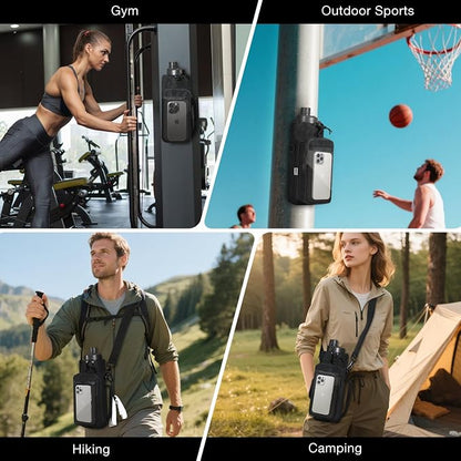 MoKo Magnetic Gym Bag, Magnetic Water Bottle Holder with Clear Phone Pouch, Built-in 4 Magnets Fitness Bag for Men and Women Compatible with Most Water Bottles, Gym Accessories Gifts, Black