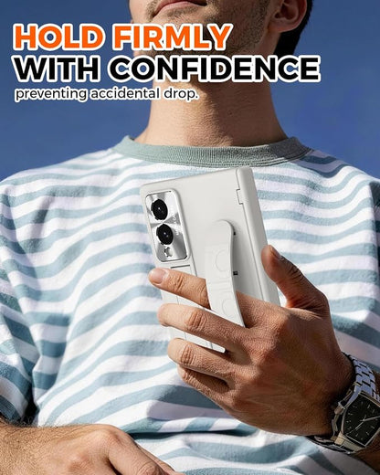 NINKI Wristband for Samsung Galaxy Z Fold 8 Case with with Screen Protector & Stand,Grip Cover for Samsung Z Fold 8 Phone Case with Strap,Galaxy Z Fold 8 Hinge Protection for Galaxy Fold 8 Cover White