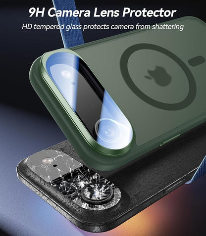 [Upgraded Full Camera Protection] for iPhone Air Case with Camera Cover Stand [Fit for MagSafe][10FT Mil-Grade Protection] Translucent Magnetic Phone Cover for iPhone 17 Air Case, Green