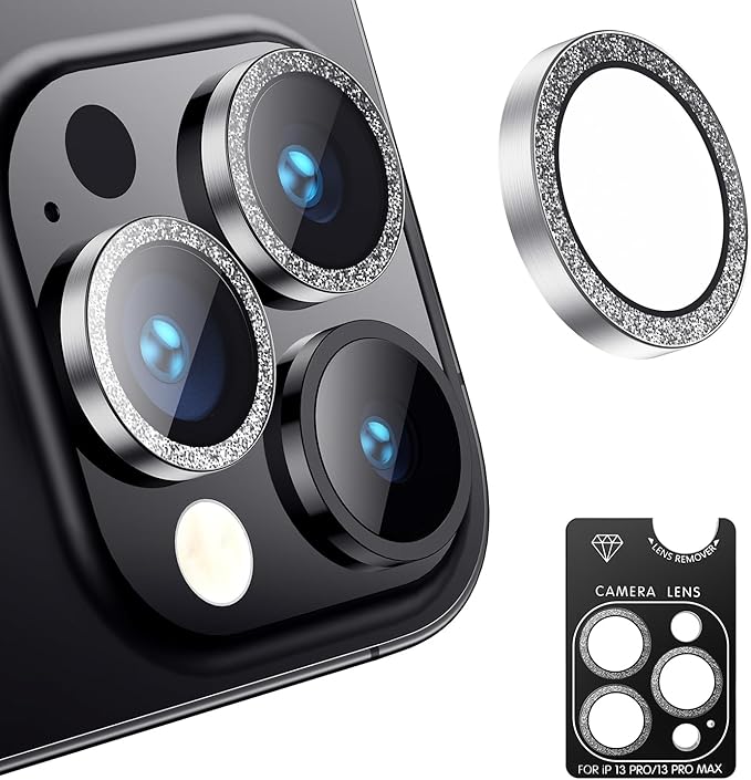 AFARER Camera Lens Protector for iPhone 13Pro/13 Pro Max,[Alignment Kit&1:1 Invisible Perfect Fit]9H Aerospace Tempered Glass,Ultra-tough HD Individual,Anti-Scratch,Sparkling Bling Glitter(Glitter-Sliver)