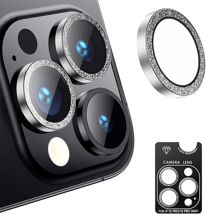 AFARER Camera Lens Protector for iPhone 13Pro/13 Pro Max,[Alignment Kit&1:1 Invisible Perfect Fit]9H Aerospace Tempered Glass,Ultra-tough HD Individual,Anti-Scratch,Sparkling Bling Glitter(Glitter-Sliver)