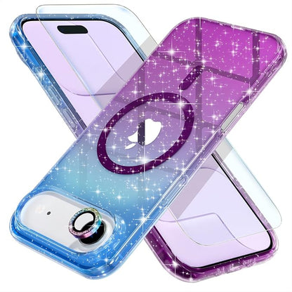 Choiche Magnetic for iPhone 17 Air Case Compatible with MagSafe, Women Cute Glitter Sparkly Phone Case with Diamond Camera Lens Protectors, Military-Grade Drop Protection 6.5" (Blue/Purple)