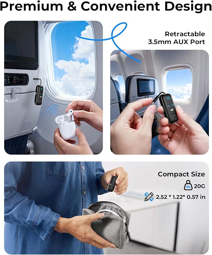 Bluetooth 5.4 Transmitter Receiver aptX Adaptive for 2 AirPods/Headphones, 2-in-1 Bluetooth Audio Adapter with Mic & LED Display for TV, Airplane Travel, 3.5mm AUX Wireless Adapter for Car/Home Stereo