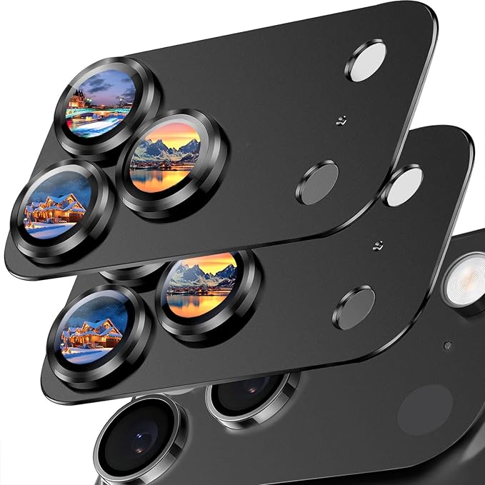SiHPuoy 2 Pack Camera Lens Protector for iPhone 17 Pro Max Accessories, Metal Aluminum Alloy Tempered Glass Camera Protector, [Military Grade Shatterproof] [Case Friendly]-Black