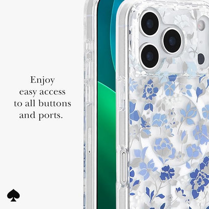 kate spade new york iPhone 17 Pro Case - Compatible with MagSafe - Designer Phone Case - Flowerbed Blue Gems