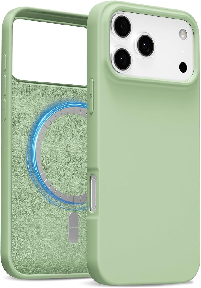 for iPhone 17 Pro Case Silicone Compatible with Magsafe Case, Ultra Slim Thin Magnetic Phone Cases Mag Safe, Cute Soft Rubber Gel TPU Matte Plain Wireless Charging Cover for Women, Sage Green