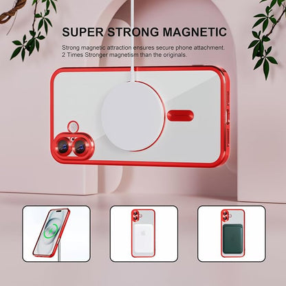 Misea Magnetic for iPhone 16 Plus Case Compatible with MagSafe [Never Yellowing] [Military Grade Drop Protection] Full Camera Lens Protector Plating Soft Clear Phone Case for Women 6.7", Red