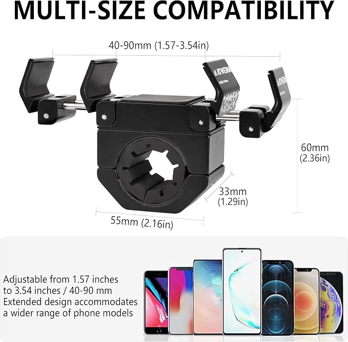 Bike Phone Holder, Motorcycle Phone Mount, Aluminum Alloy Bicycle Handlebar Cell Phone Stand, 360°Rotate Ebike Scooter Phone Clamp Clip, Suitable for 4.5-7.0" Smartphones (Black)