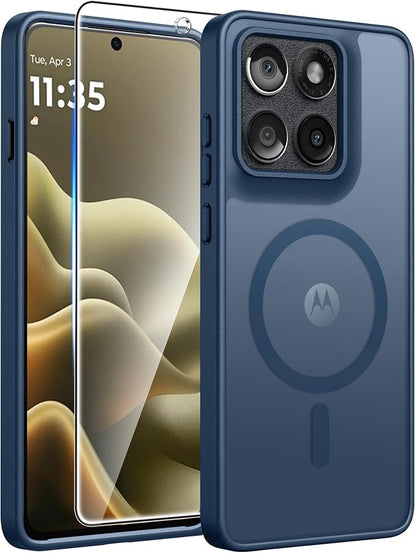 FNTCASE for Motorola Edge 2026 Case, Fit for Magsafe, Screen Protector Blue | Translucent Matte Magnetic Back, 14FT Military Grade Drop Protection, Shockproof Protective Phone Cover, Blue