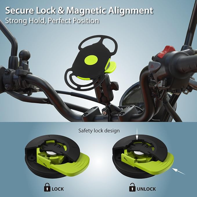 Bone Moto Tie Connect Kit 3 - Handlebar, Magnetic Motorcycle Phone Mount, Detachable & 360° Rotatable, Heavy Duty & Shock-Absorbing Scooter iPhone Holder for 4.7"–7.2" Smartphones (Handlebar)