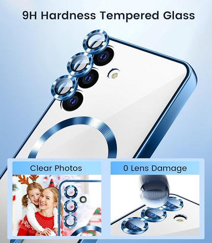 Slim Thin for Samsung Galaxy S25 Case 6.2'', Compatible with MagSafe, Built-in Camera Lens Protector, Shockproof Protective Phone Case, Soft Electroplated Clear Phone Cover, Sapphire Blue