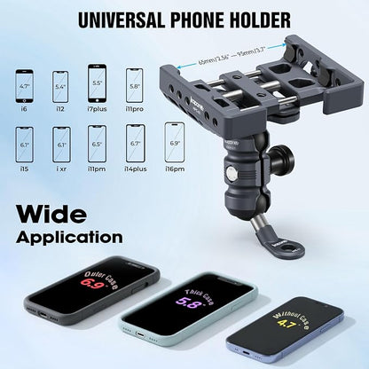 Shock-Absorbing Phone Clip Kit, for 8-10mm Screw/Mirror Install, Anti-Theft Double Socket Arm and 25mm Ball Top and Base, Suitable for Width of 2.56-3.74" Smartphone (KPS-17)