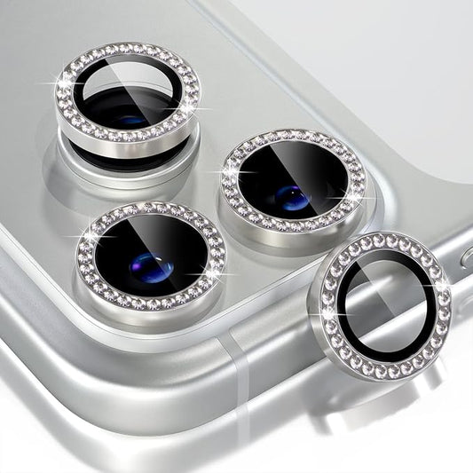 Choiche Compatible for iPhone 17 Pro/iPhone 17 Pro Max Camera Lens Protector Bling, 9H Tempered Glass Camera Cover Screen Protector Metal Ring Decoration Accessories (Diamond-Titanium Natural)