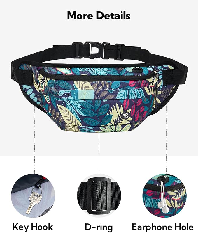 WATERFLY Running Belt Fanny Pack: Runner Marathon Jogging Waist Pack Sport Workout Exercise Fitness Phone Holder Belt for Men Women Jogger Slim Waistband Black