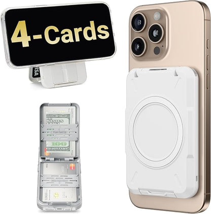 PROfezzion Double Sided Magnetic Phone Wallet, RFID Blocking Snap-on Hard Shell Card Holder 4-Cards Designed for MagSafe Compatible with iPhone 17 16 15 14 13 12 Pro Max & MagSafe Case (0.5" Thick)