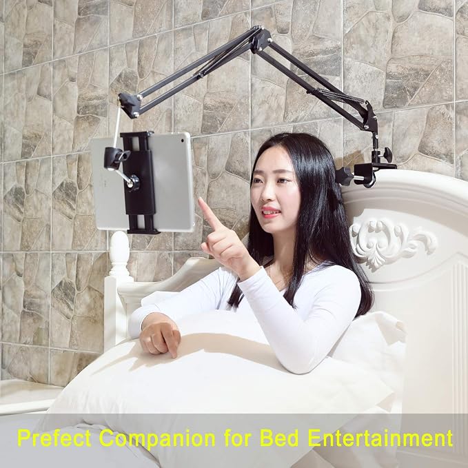 Tablet Stand for Bed,360 Degree Rotating Bed Tablet Mount Holder Stand with Aluminum Arm for iPad,iPhoneXS,N-Switch, Amazon Kindle Fire,or Other 4.7~12.9 inch-Screen Devices