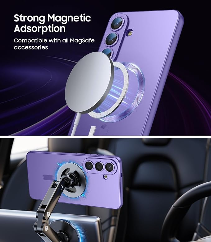 Magnetic for Samsung Galaxy S26 Case [Compatible with MagSafe][Built-in Camera Lens Protector] Slim Soft Silicone Bumper Shockproof Metallic Luster Phone Case, Purple
