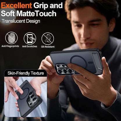 For Samsung Galaxy S26 Ultra Case with Kickstand,1*Screen Protector,[Compatible with Magsafe]Translucent Matte Military-Grade Protection,Magnetic Phone Case for Samsung Galaxy S26 Ultra,6.9"-Black