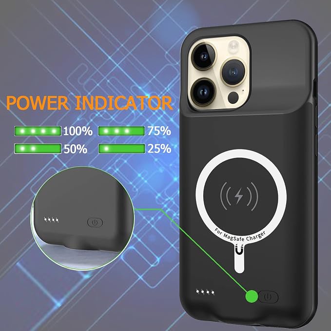 Battery Case for iPhone 14 Pro Max, Upgraded 10800mAh Rechargeable Portable Extended Battery Pack Supported Qi Wireless Charging Case Compatible with iPhone 14 Pro Max (6.7 inch) Charger Cover(Black)