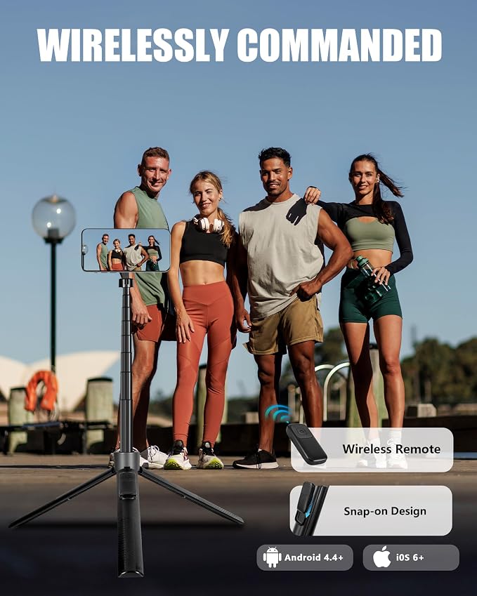 Magnetic Phone Tripod for iPhone MagSafe - 67" Auto-Deploy Selfie Stick with Wireless Remote, 360° Rotatable Tripod Stand for Video Recording, Live Streaming, Vlogging