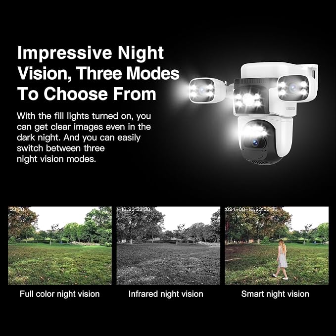 EVERSECU Solar Wireless Triple Lens WiFi PTZ Security Camera, Three Cameras in One, Side Cameras with Adjustable All-Angle Arm, 2K 360° View No Blind Spot, Auto Tracking, Spotlight, 2 Way Audio