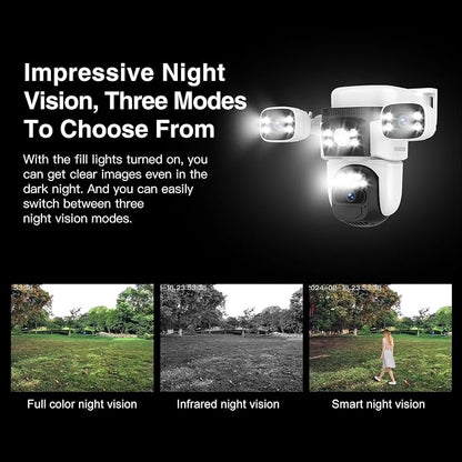 EVERSECU Solar Wireless Triple Lens WiFi PTZ Security Camera, Three Cameras in One, Side Cameras with Adjustable All-Angle Arm, 2K 360° View No Blind Spot, Auto Tracking, Spotlight, 2 Way Audio