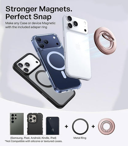 TORRAS 2025 Flagship Magnetic Phone Grip Ring Holder Kickstand [2-Sided Magnetic] [360 Rotation] Fit for MagSafe Accessories for iPhone 17 16 15 14 13 12 11 Samsung, Google, Dusty Rose Gold