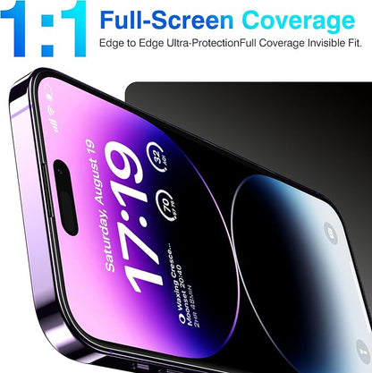 EZ-GLAZ- 4 Pack for iPhone 14 Pro Max Screen Protector [6.7"] With 2 Pack Camera Lens Protector, 9H+ Hardness 12FT Military Grade Shatterproof Scratch Resistant Durable Tempered Glass Film with Flawless Fit Kit, HD Clear