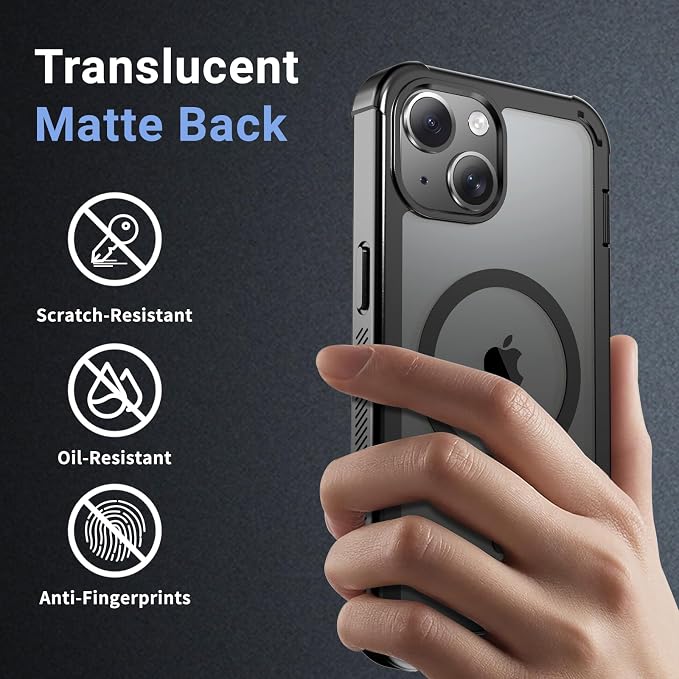 jaroco Magnetic for iPhone 15 Case, [Compatible with MagSafe][Military Grade Drop Protection][Heavy Duty Protection][Non-Slip][Shockproof] 2-Layer Durable Bumper Phone Case 6.1''-Black